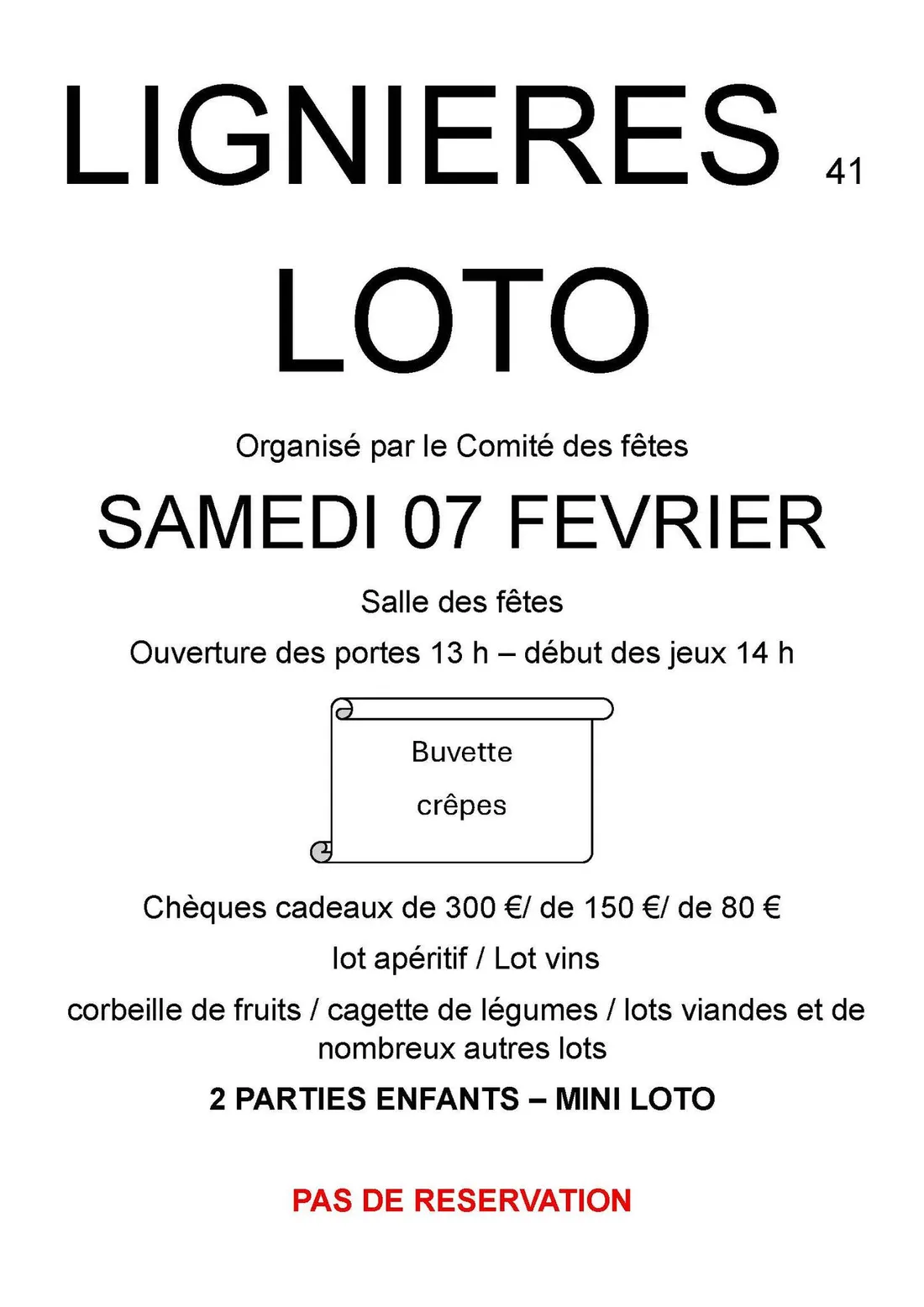 LIGNIÈRES (41) - Loto du comité des fêtes