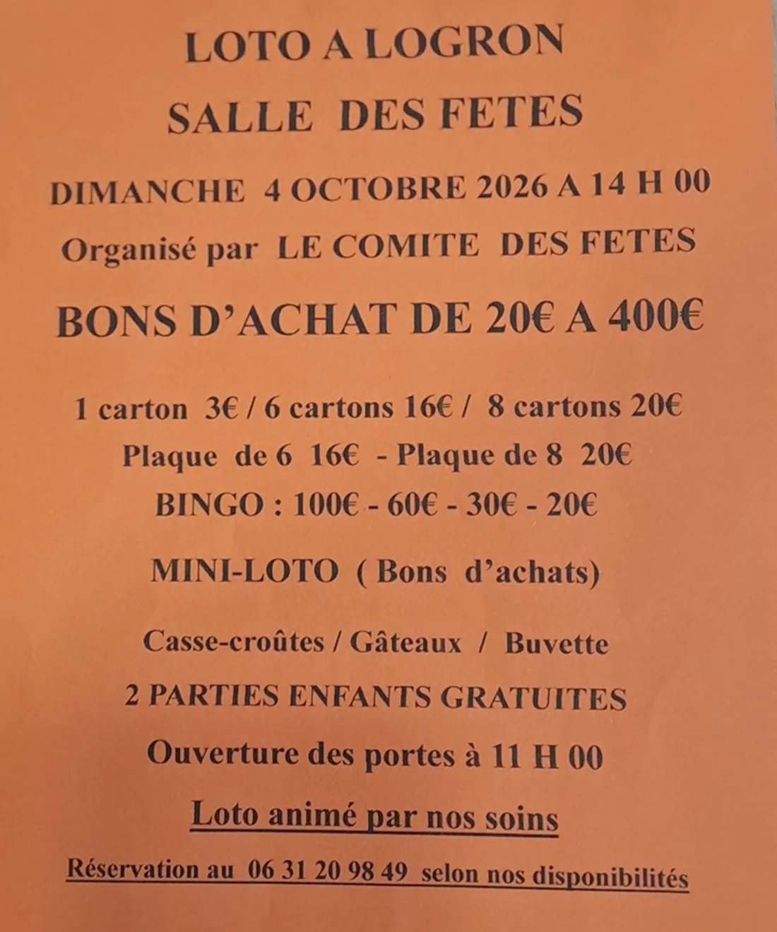 LOGRON - Loto du comité des fêtes
