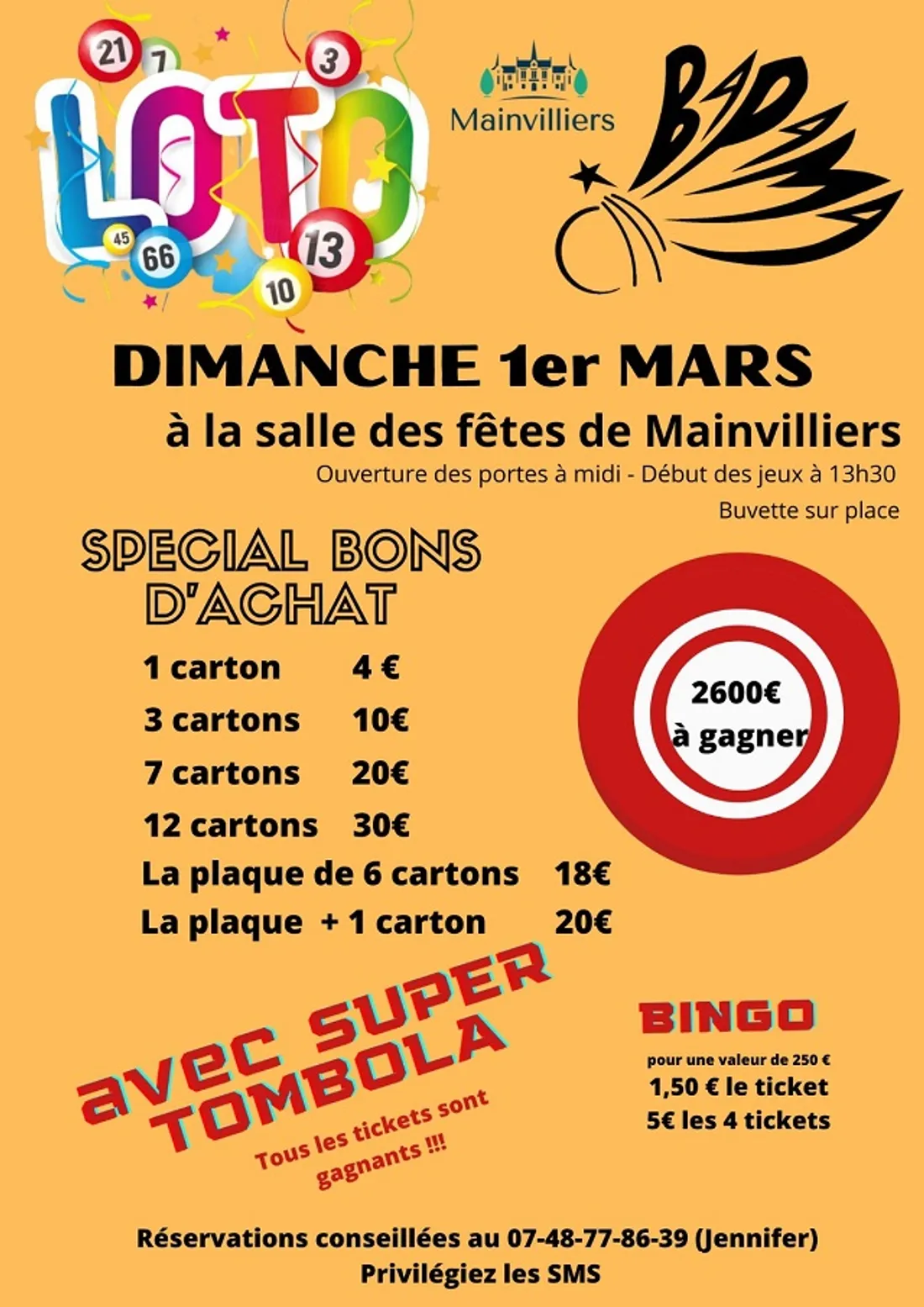 MAINVILLIERS - Loto de Badminton Passion Mainvilliers