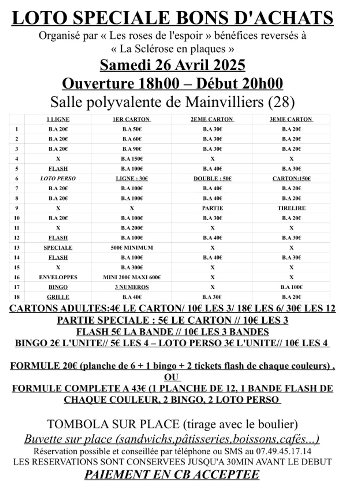 MAINVILLIERS - Loto des Roses de l'Espoir