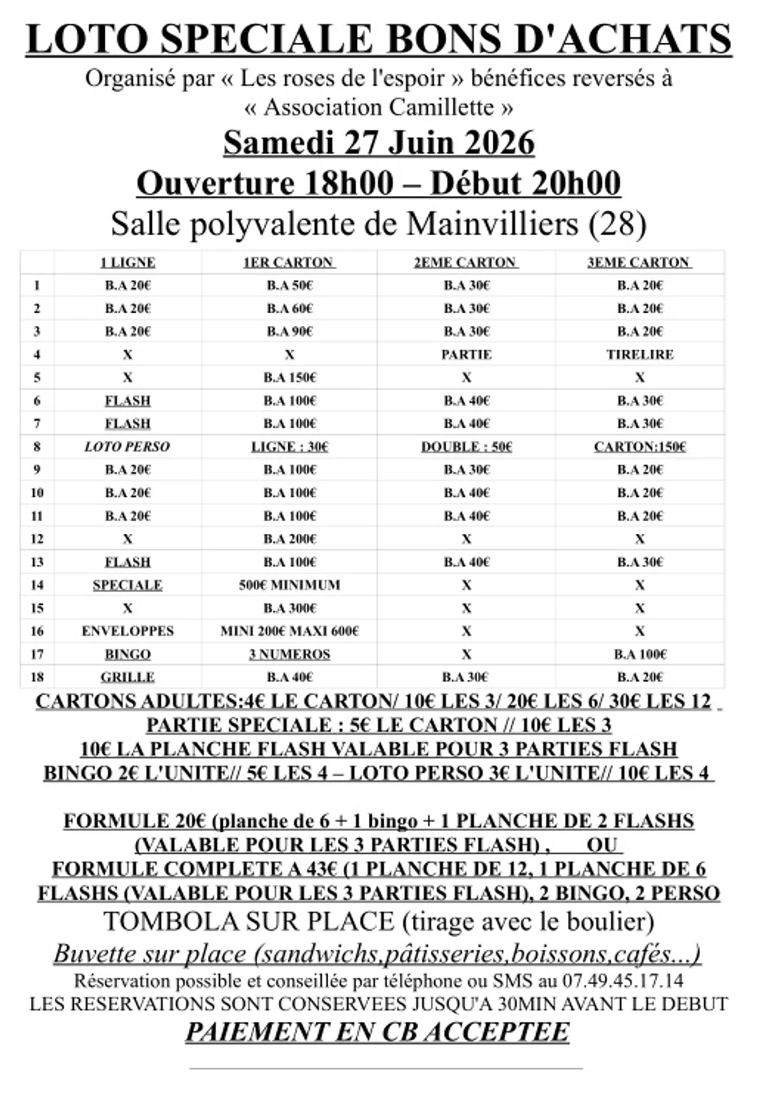 MAINVILLIERS - Loto des Roses de l'Espoir