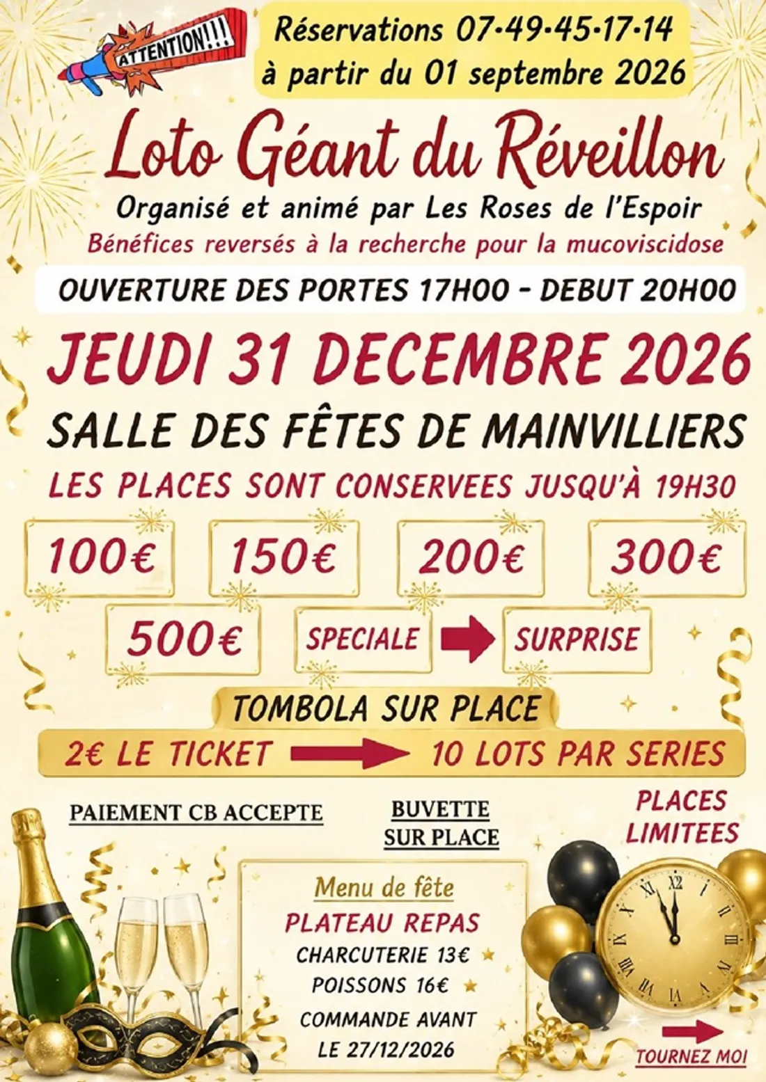 MAINVILLIERS - Loto Géant du Réveillon des Roses de l'Espoir