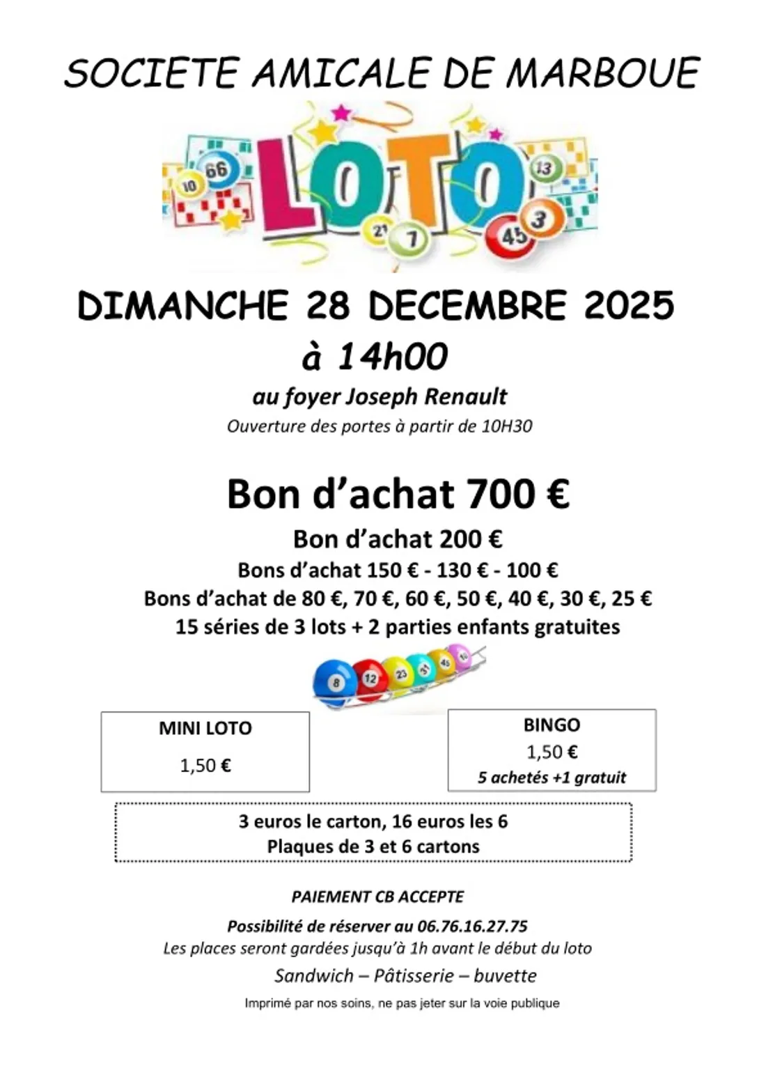 MARBOUÉ - Loto de la Société Amicale de Marboué