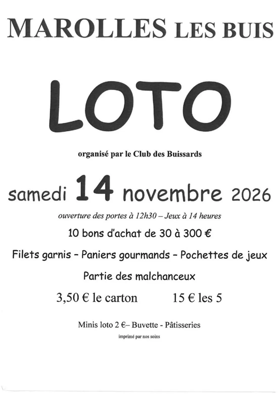 MAROLLES-LES-BUIS - Loto du Club des Buissards