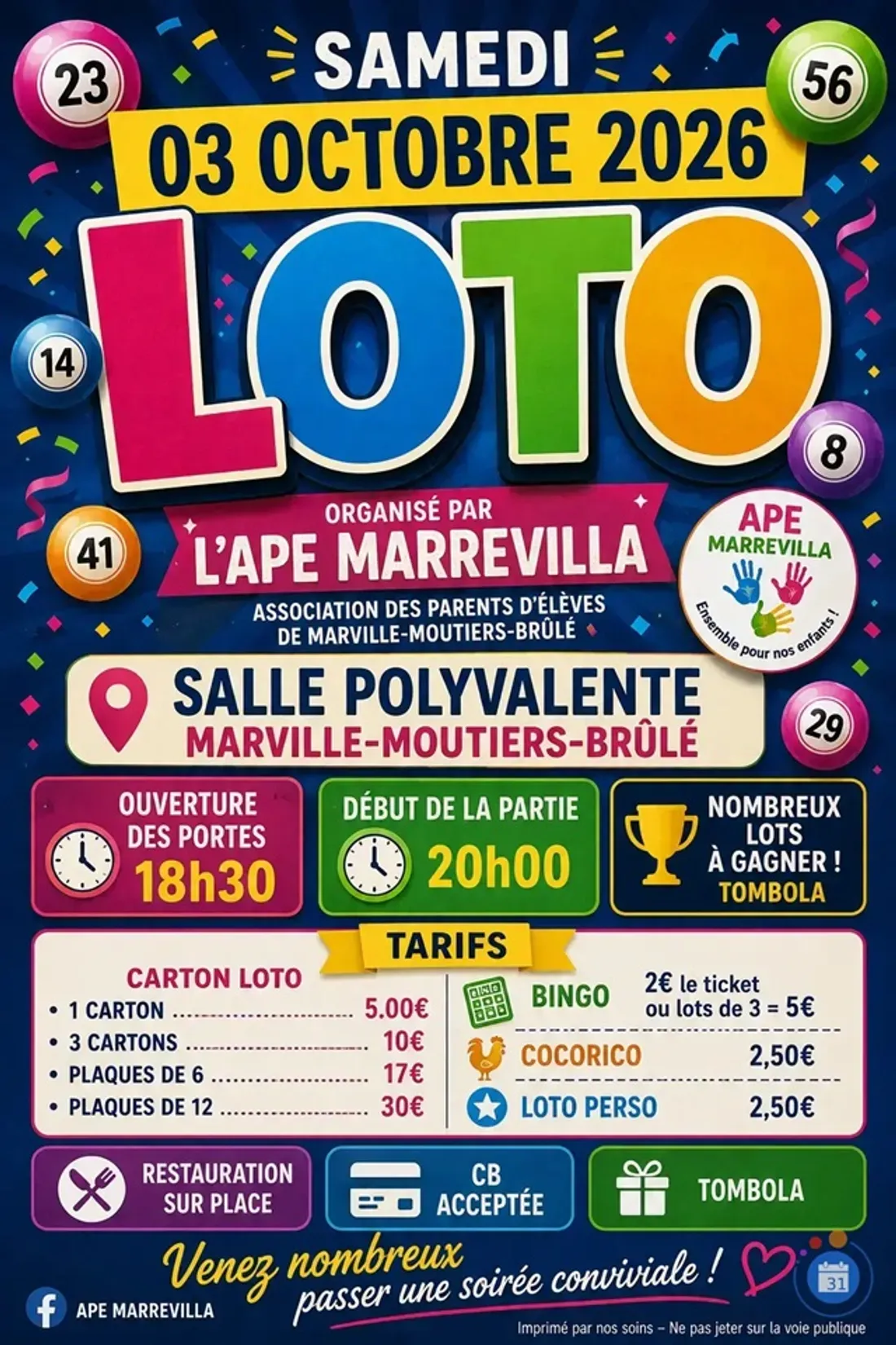 MARVILLE-MOUTIERS-BRÛLÉ - Loto de l'APE