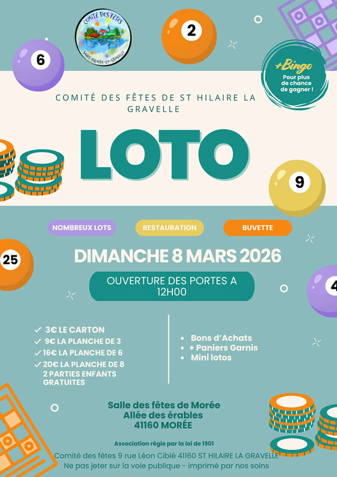 MORÉE (41) - Loto du comité des fêtes de Saint-Hilaire-la-Gravelle