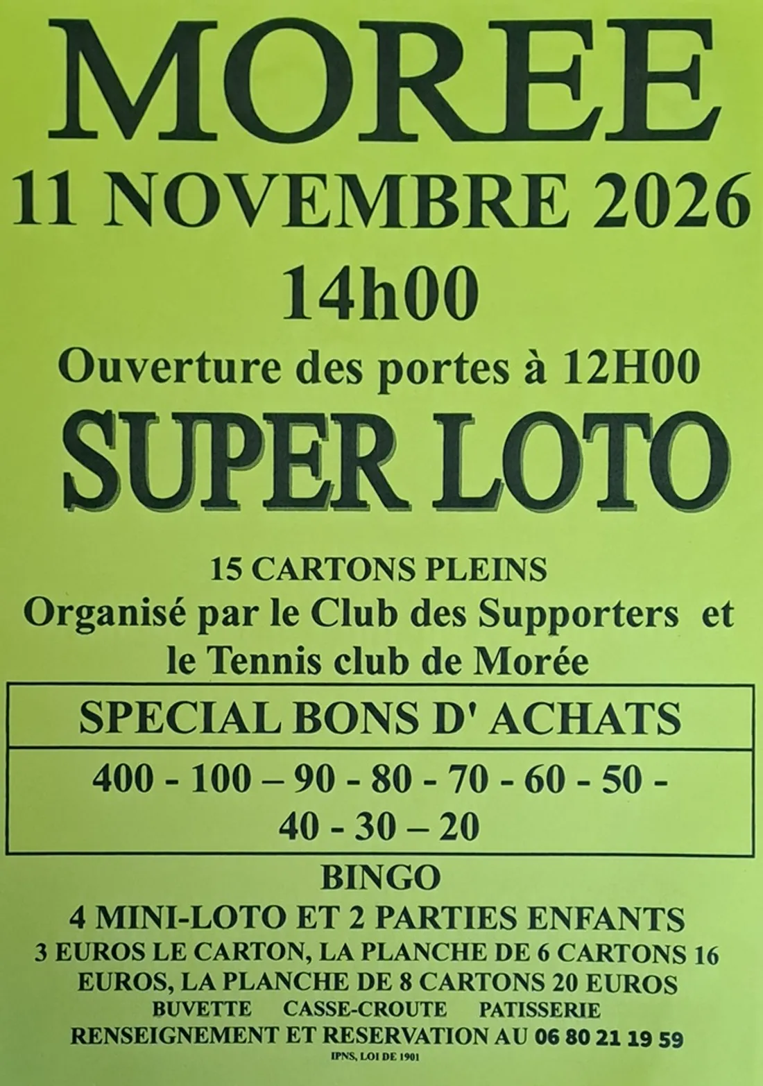 MORÉE (41) - Loto du Club des Supporters et du Tennis Club