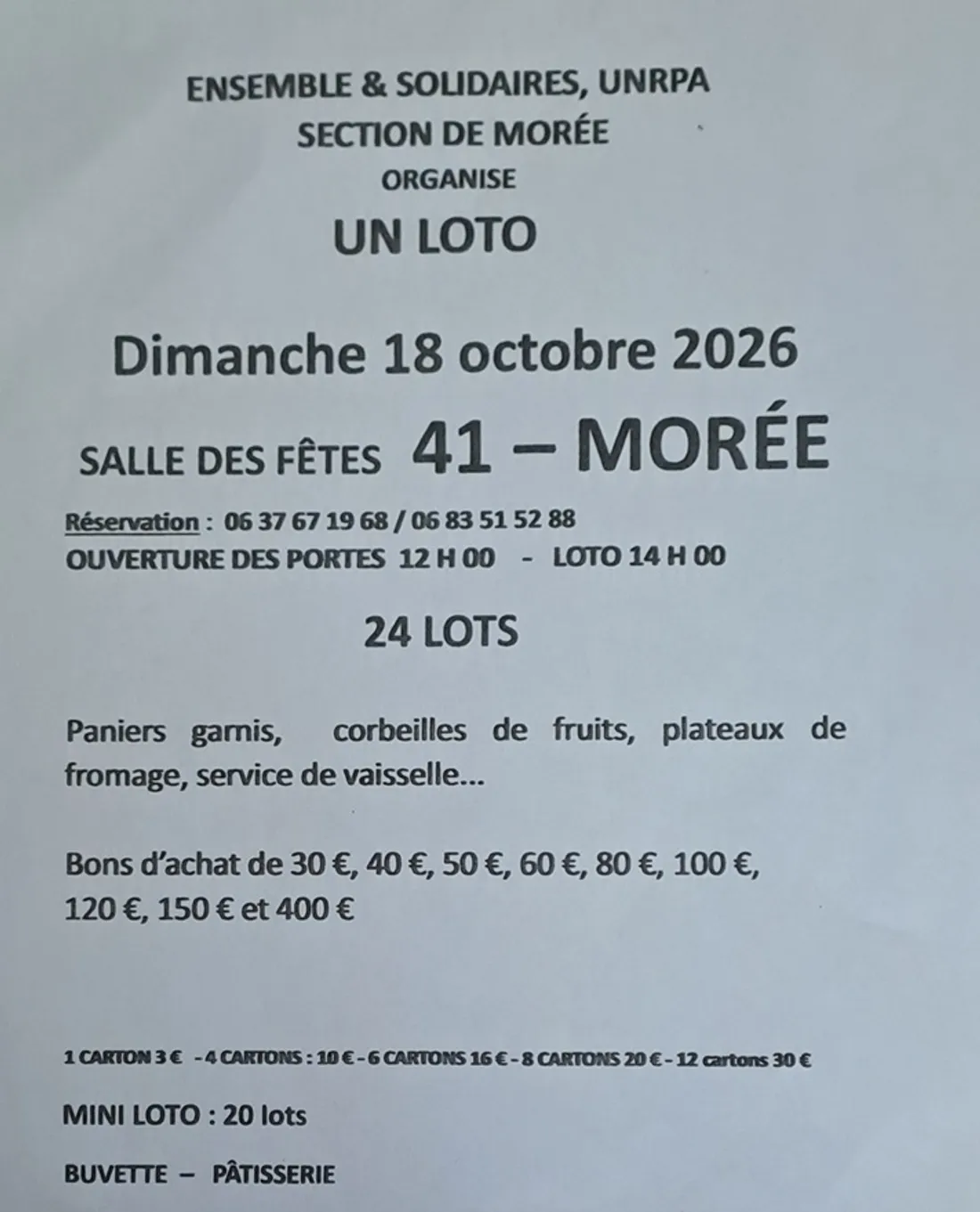 MORÉE (41) - Loto d'Ensemble et Solidaires UNRPA
