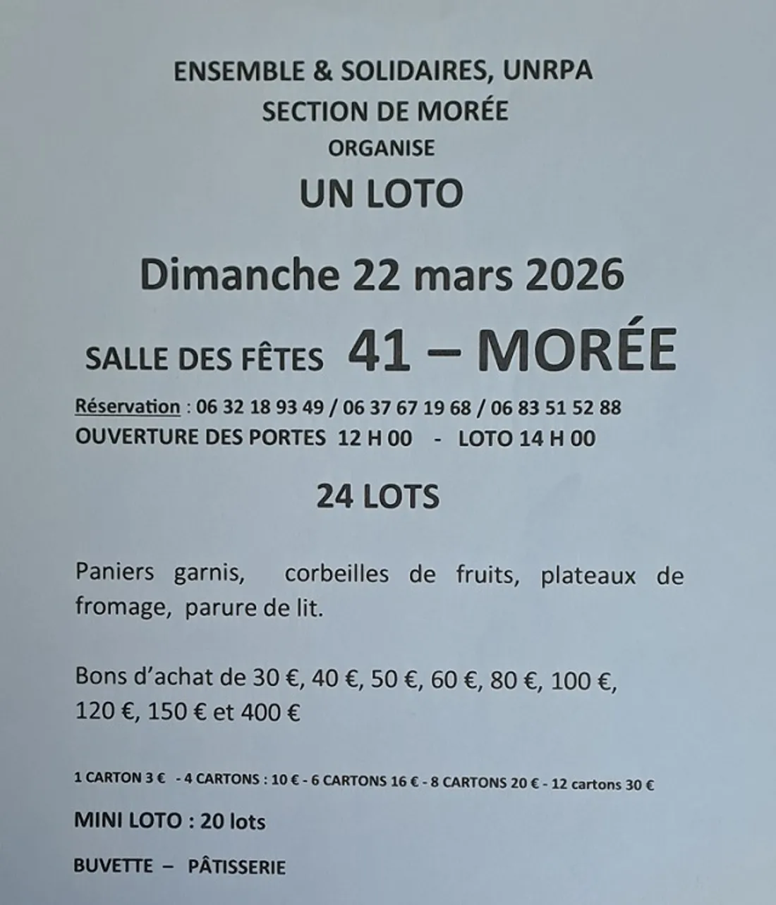 MORÉE (41) - Loto de Ensemble et Solidaires UNRPA