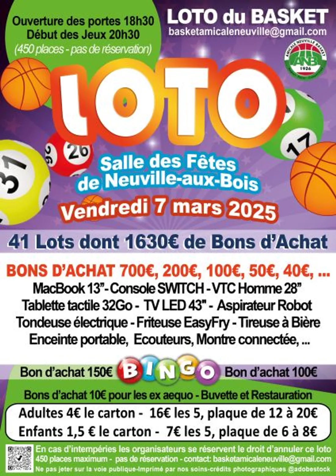 NEUVILLE-AUX-BOIS (45) – Loto du basket
