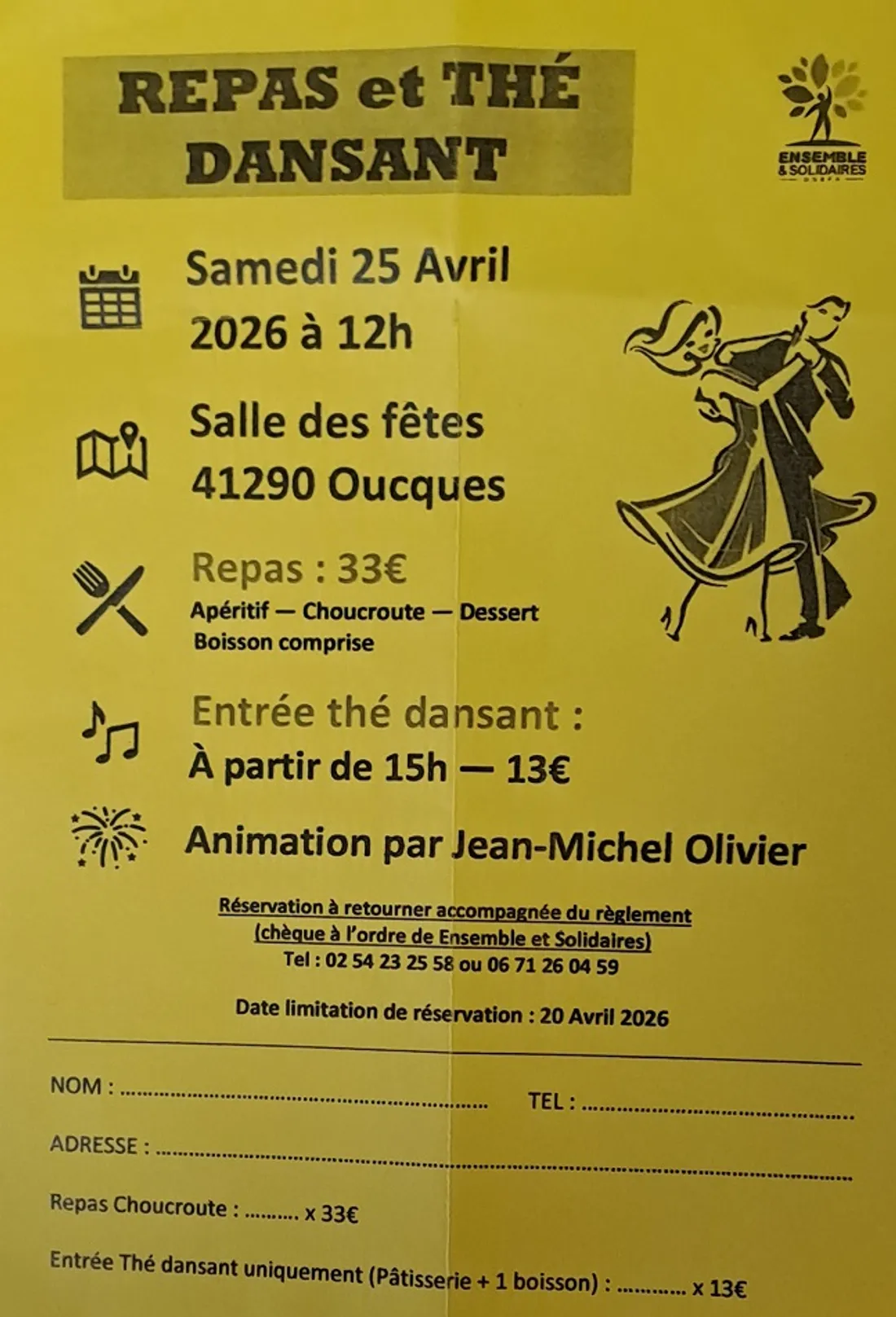 OUCQUES (41) - Déjeuner et Thé dansant avec Jean-Michel Olivier