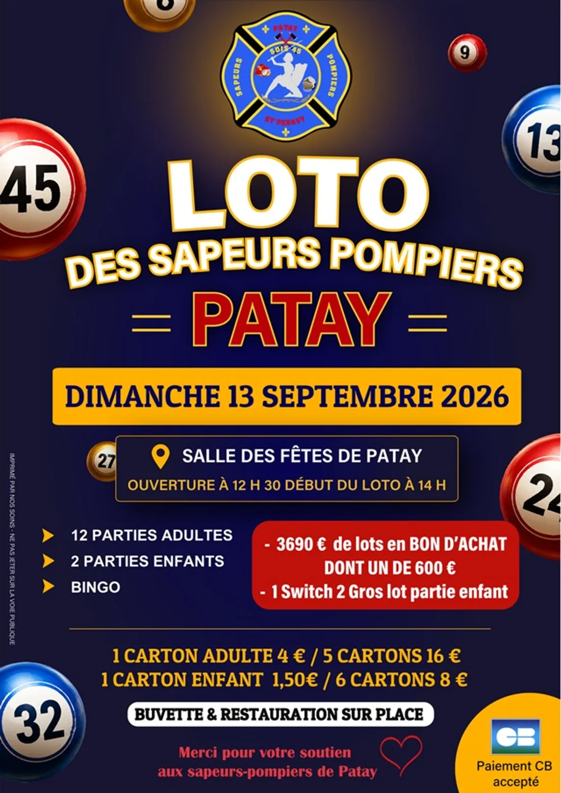 PATAY (45) - Loto des sapeurs-pompiers
