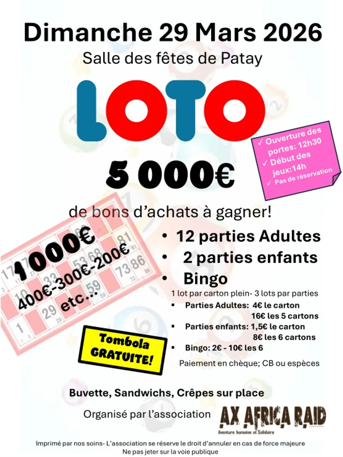 PATAY (45) - Loto de l'association AX Africa Raid
