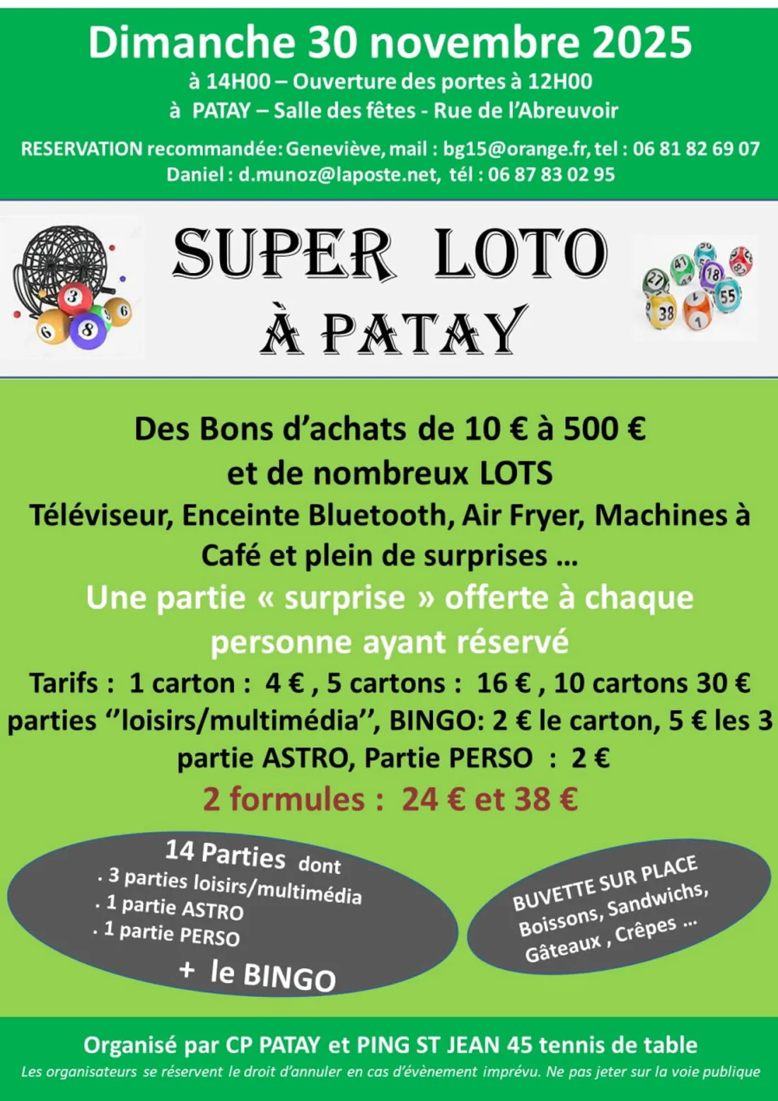 PATAY (45) - Loto du CP Patay et Ping St Jean 45 tennis de table