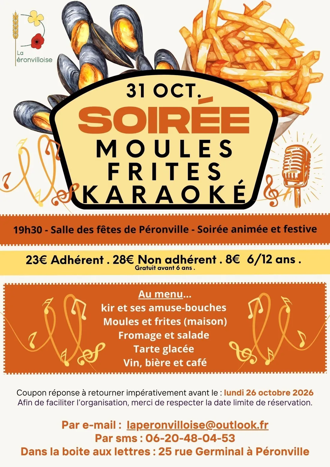 PÉRONVILLE - Soirée moules frites karaoké de la Péronvilloise