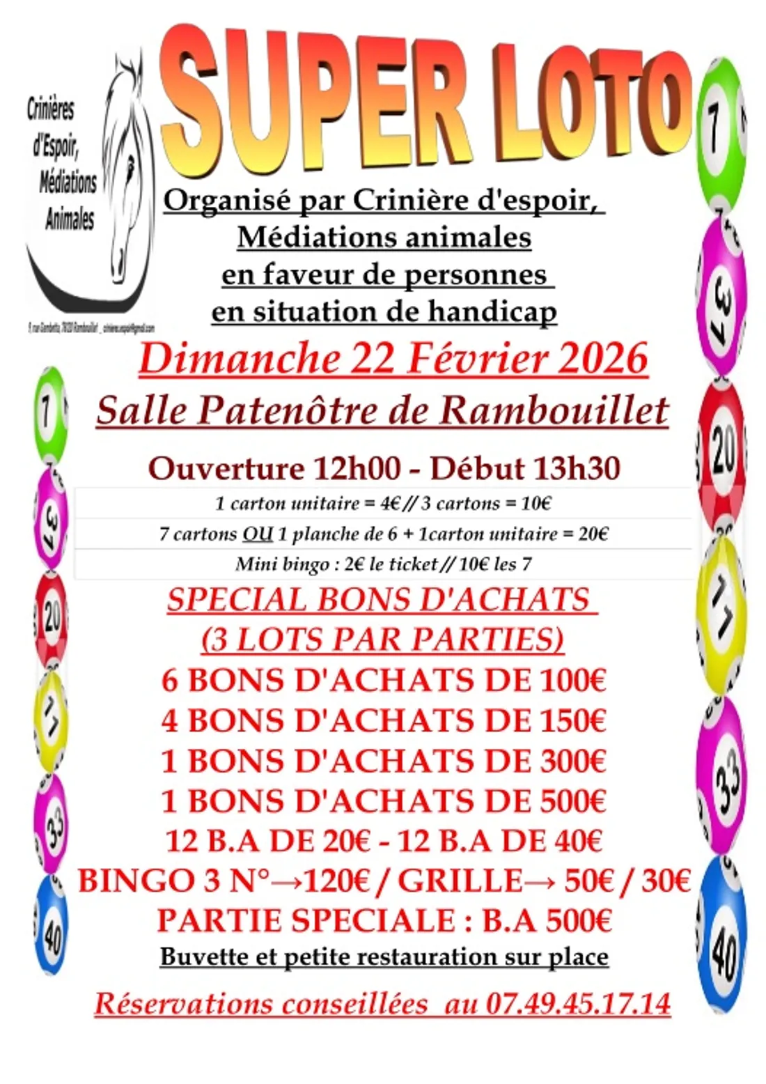 RAMBOUILLET (78) - Loto de Crinière d'espoir, Médiations animales