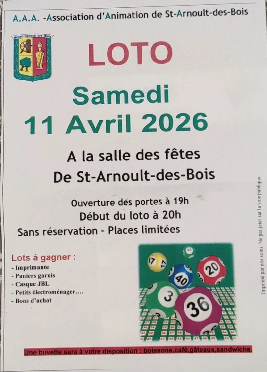 SAINT-ARNOULT-DES-BOIS – Loto de l'Association d'Animation