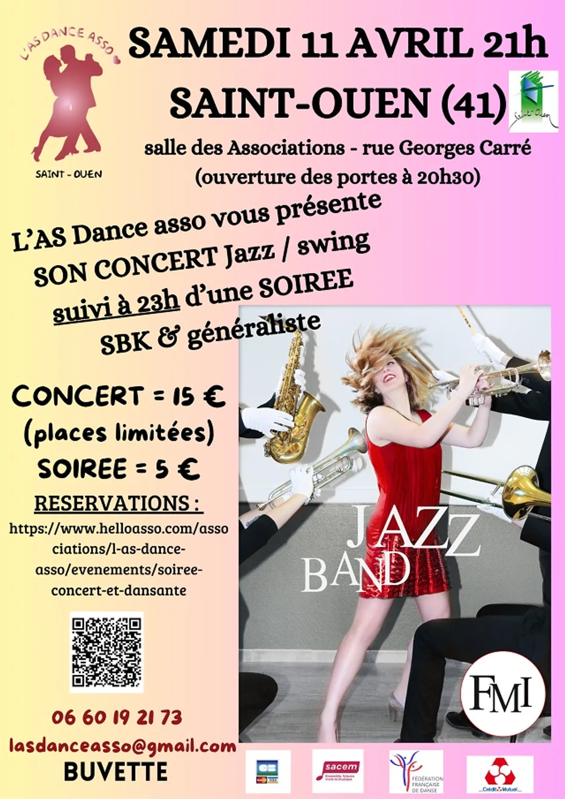 SAINT-OUEN (41) - Concert jazz swing et soirée SBK et généraliste