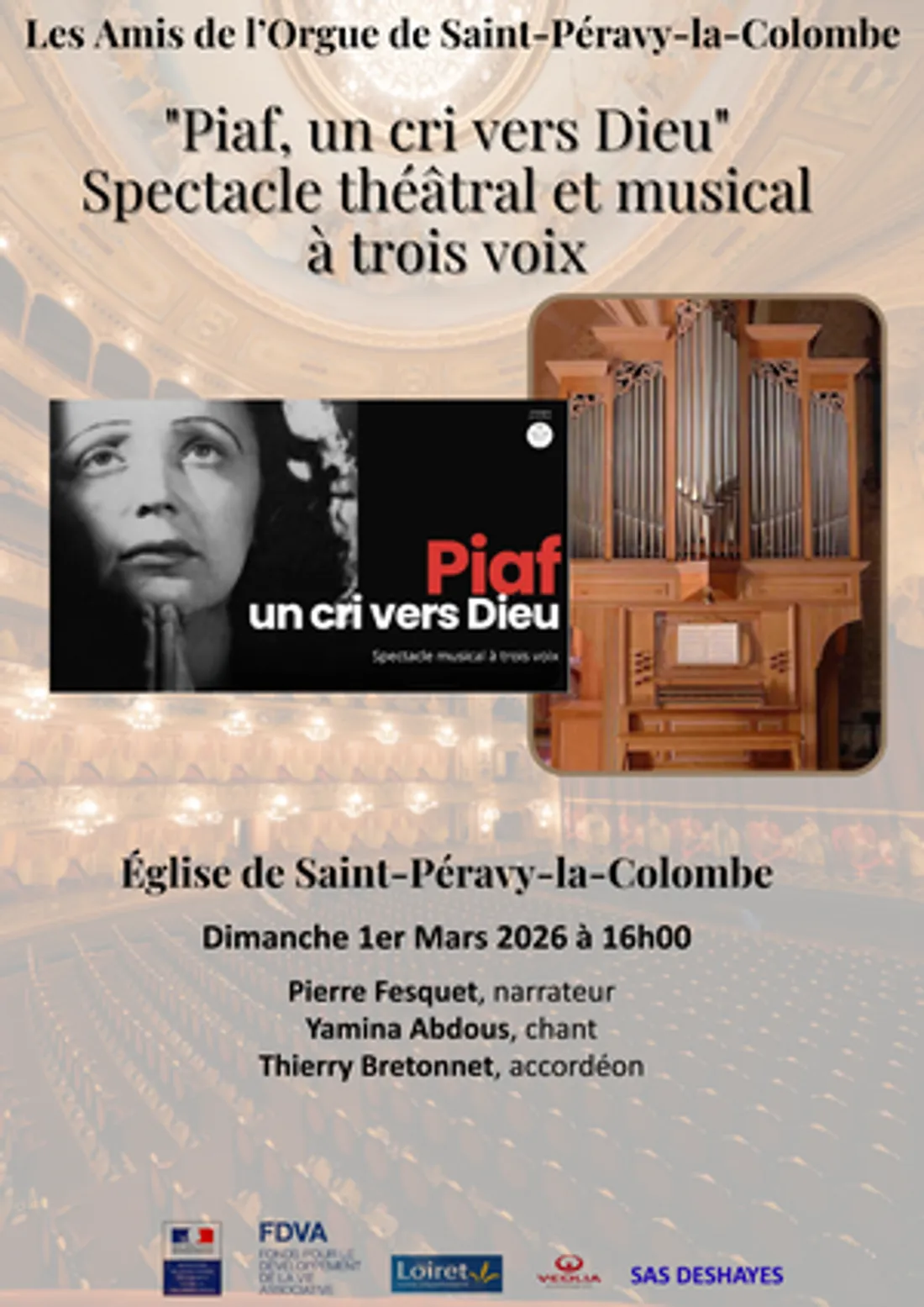 SAINT-PÉRAVY-LA-COLOMBE (45) - Spectacle théâtral et musical : Piaf, un cri vers Dieu