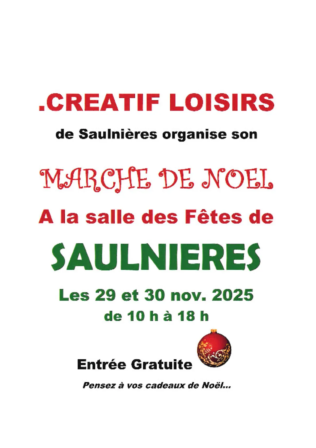 SAULNIÈRES - Marché de Noël de Créatif Loisirs