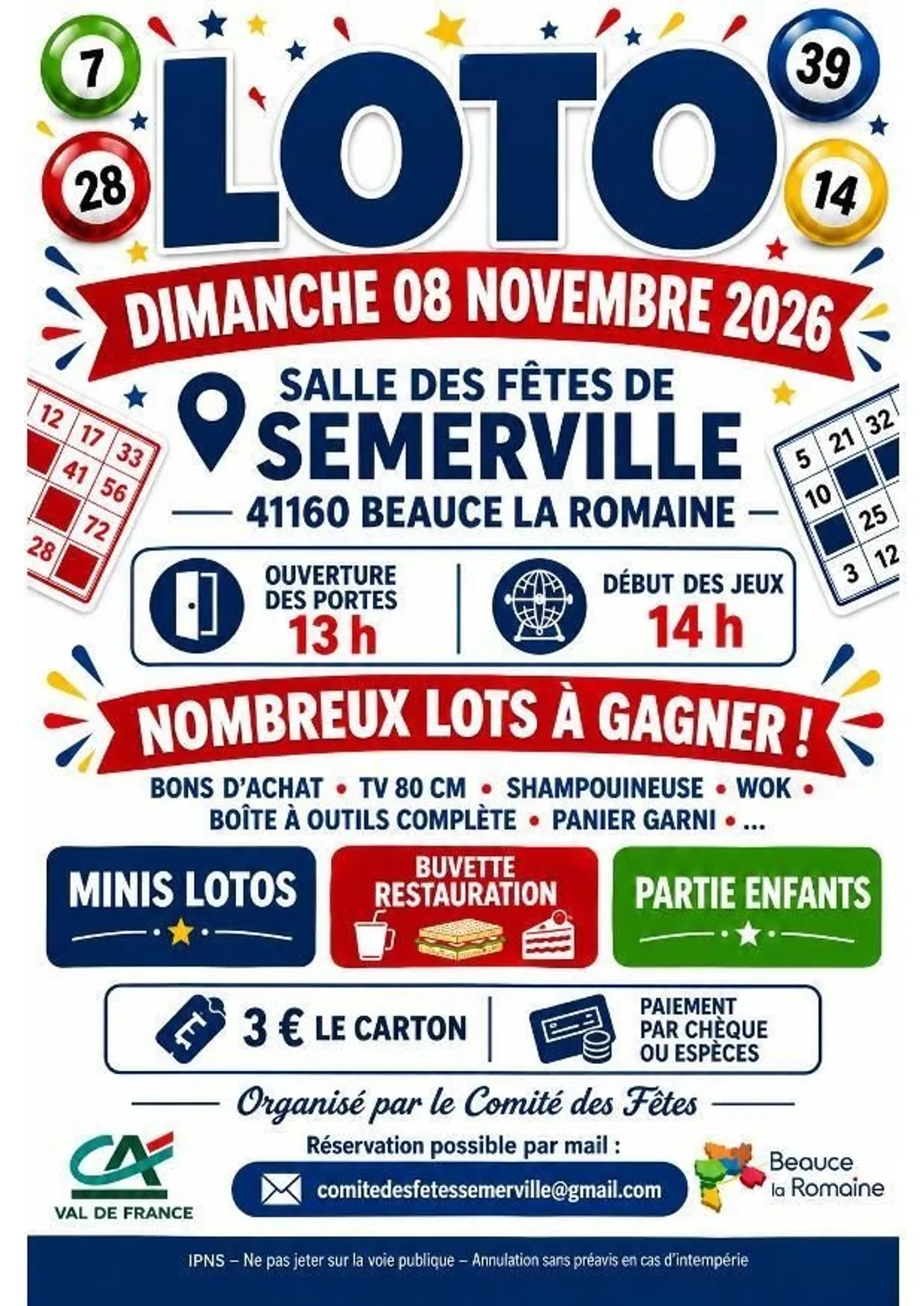 SEMERVILLE (41) - Loto du comité des fêtes