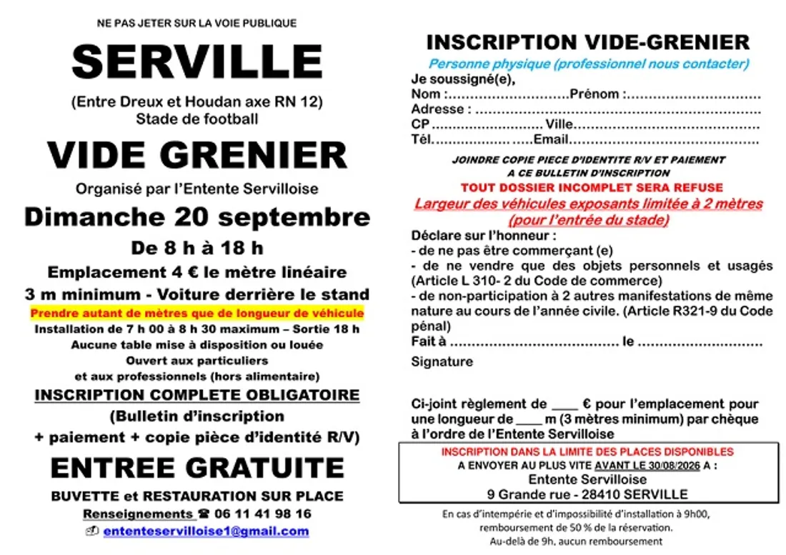 SERVILLE - Vide-greniers de l'Entente Servilloise