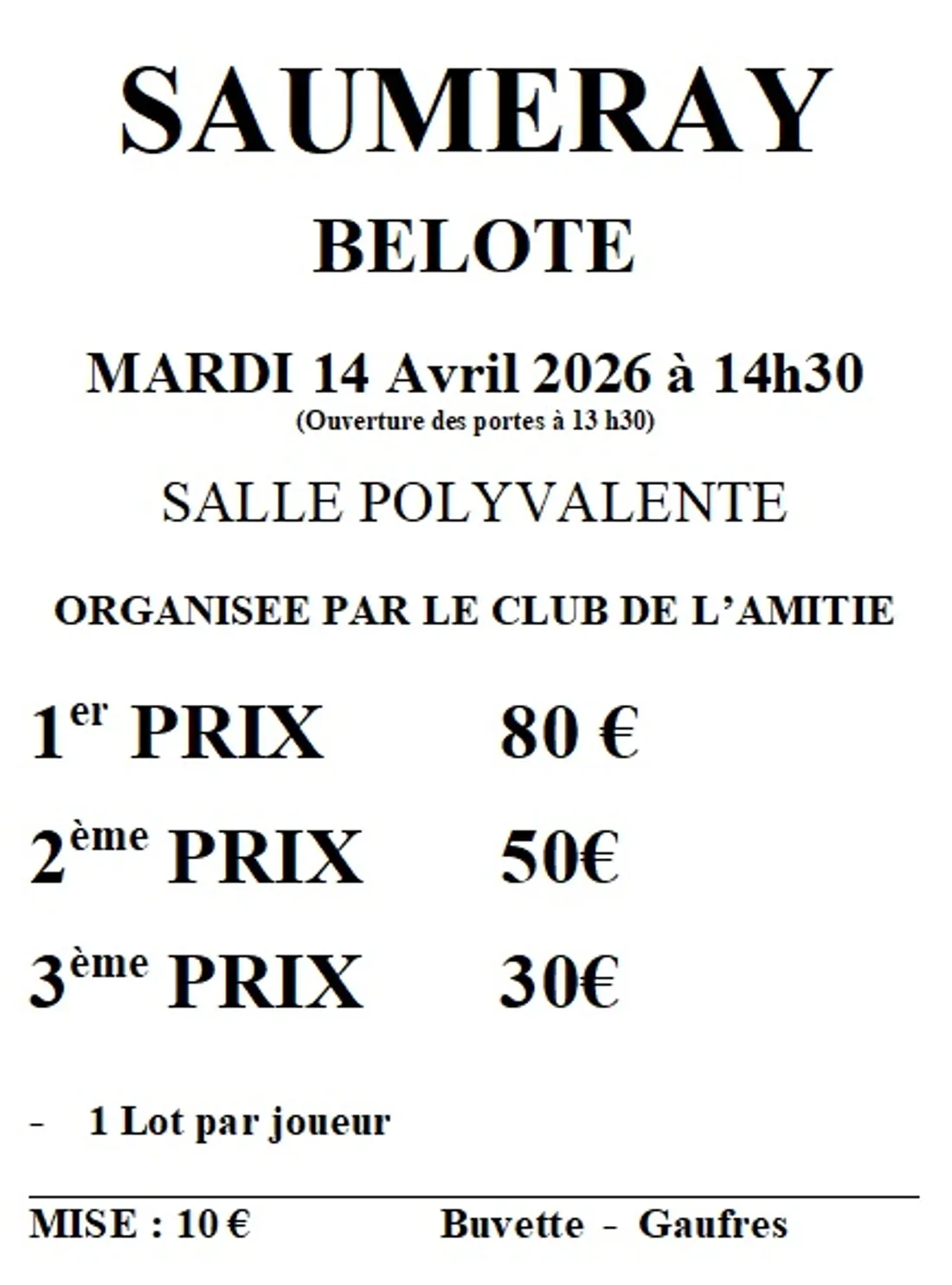 SAUMERAY - Concours de belote du club de l'amitié