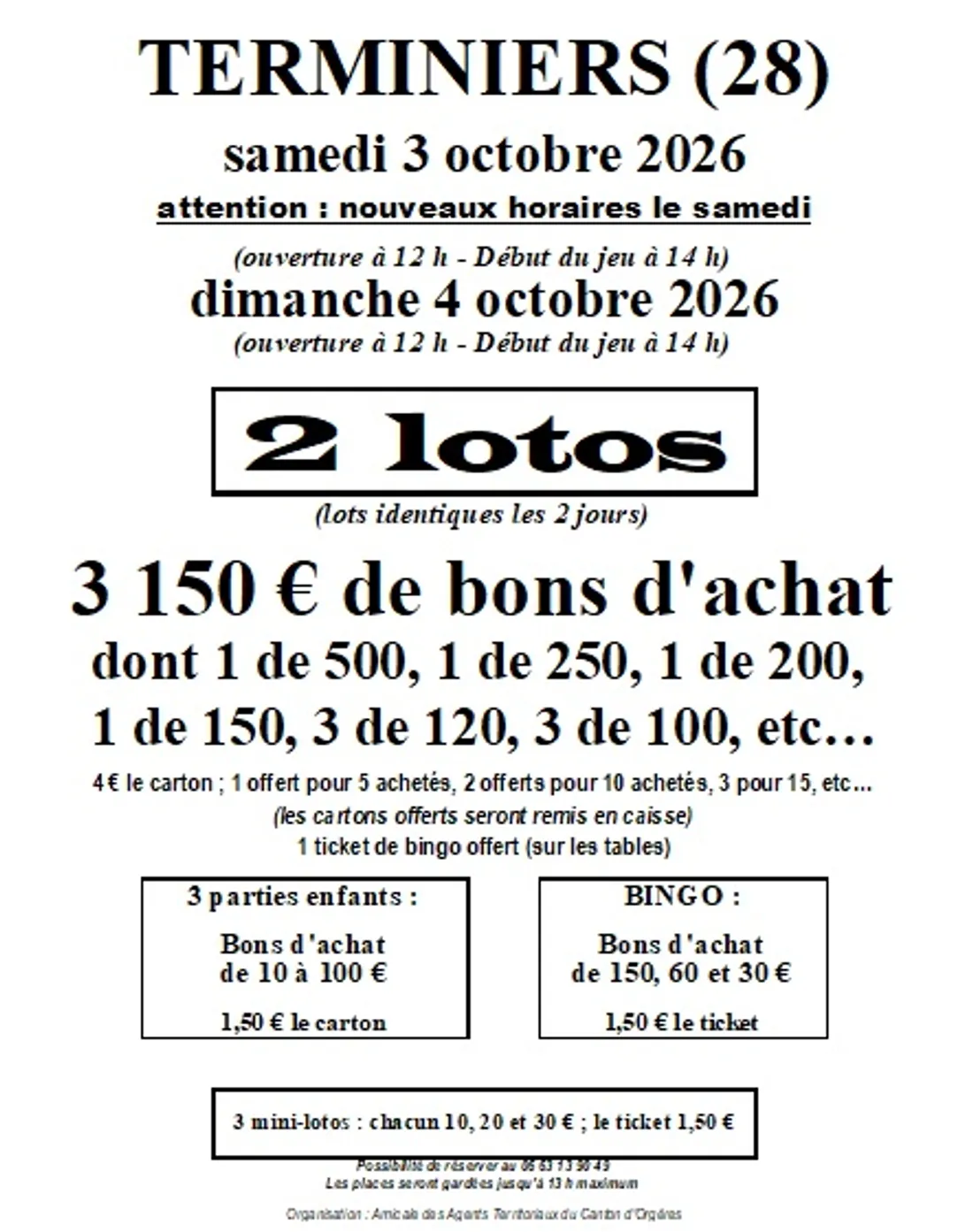 TERMINIERS - Loto de l'Amicale des Agents Territoriaux