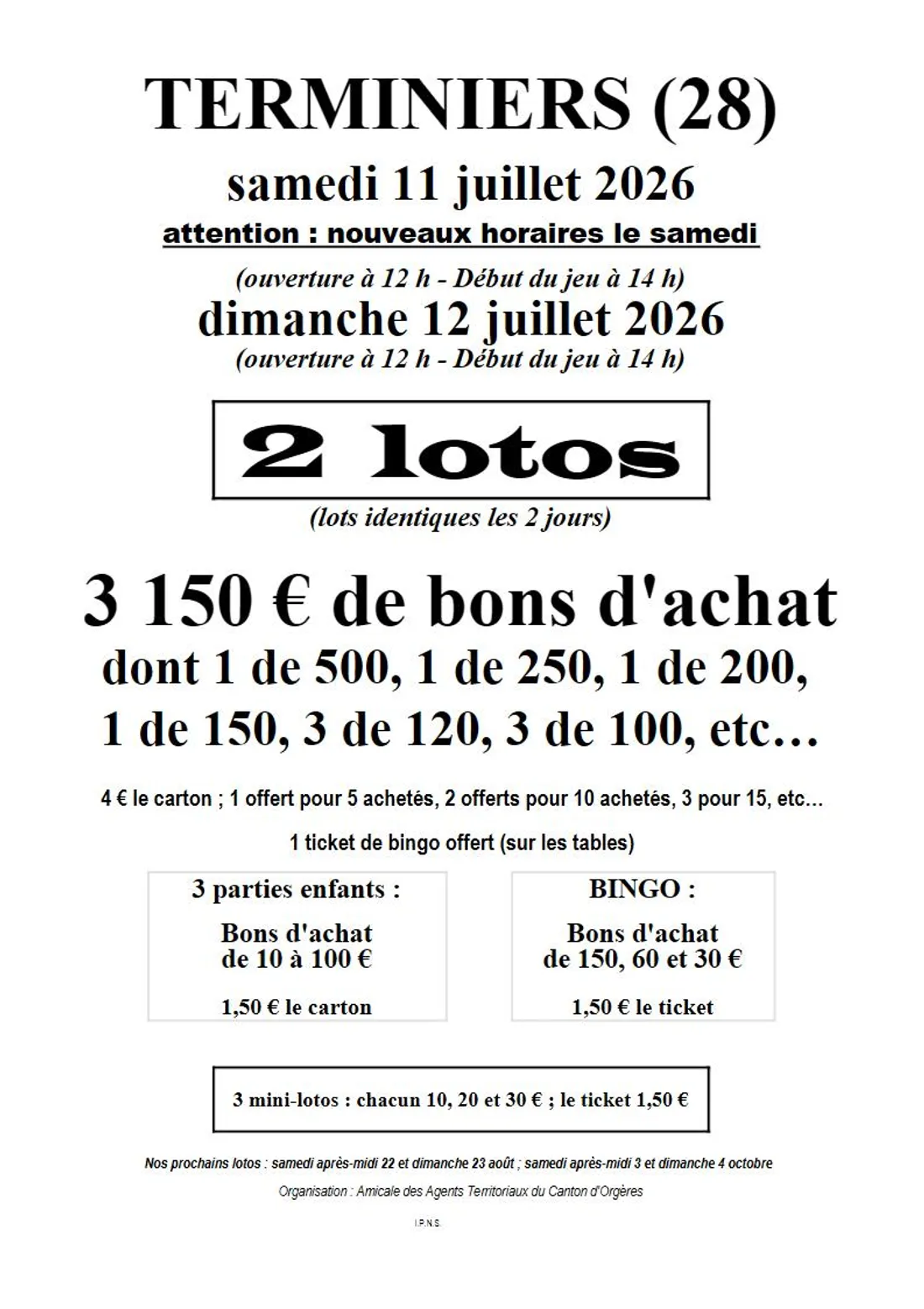 TERMINIERS - Loto de l'Amicale des Agents Territoriaux