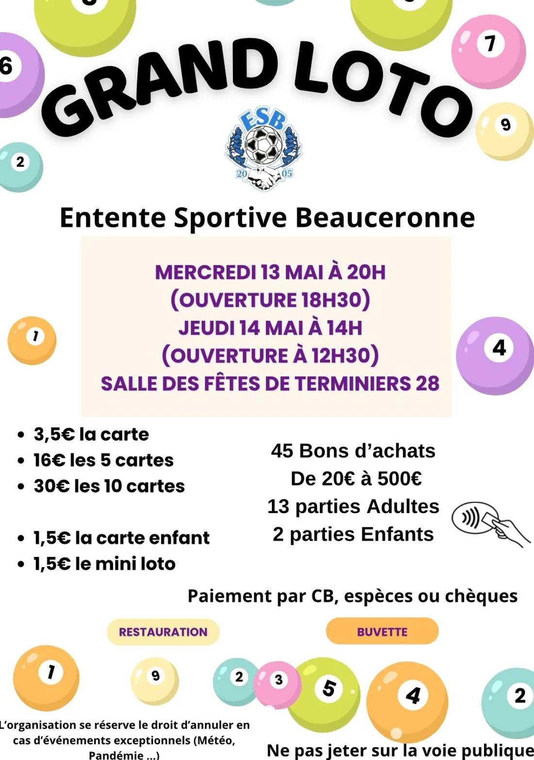 TERMINIERS - Grand loto de l'Entente Sportive Beauceronne