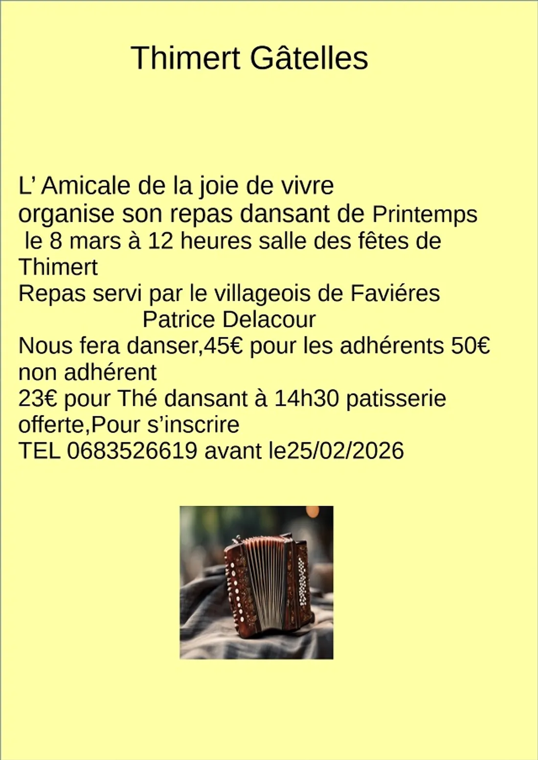 THIMERT-GÂTELLES - Déjeuner et Thé dansant de l'Amicale de la Joie de Vivre