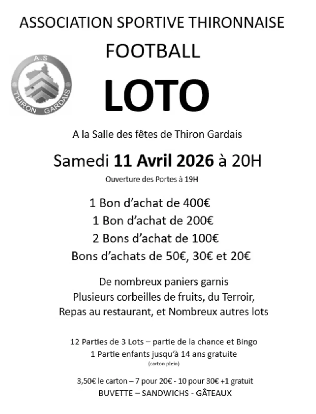 THIRON-GARDAIS - Loto de l'Association Sportive Thironnaise