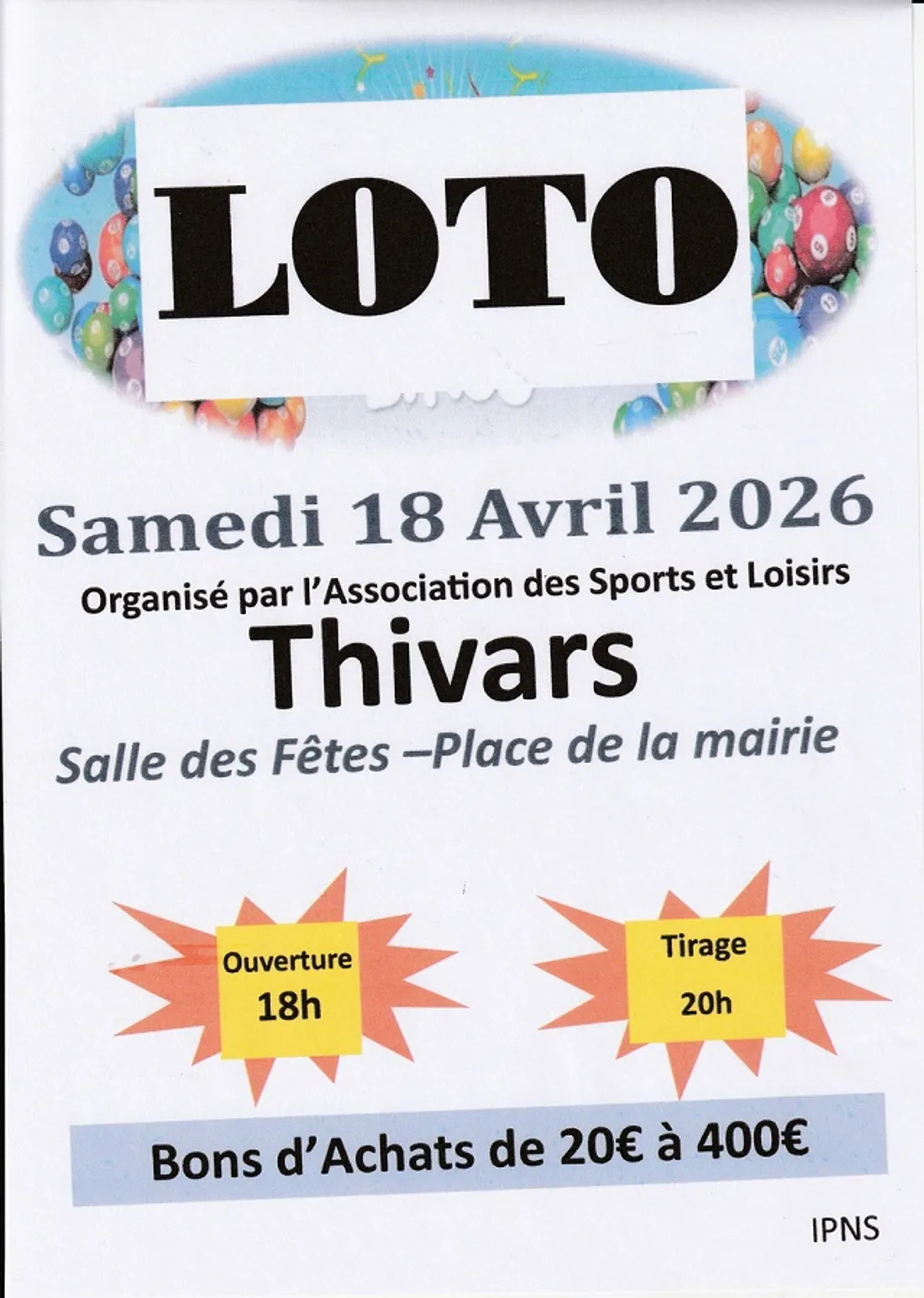 THIVARS - Loto de l'Association des Sports et Loisirs