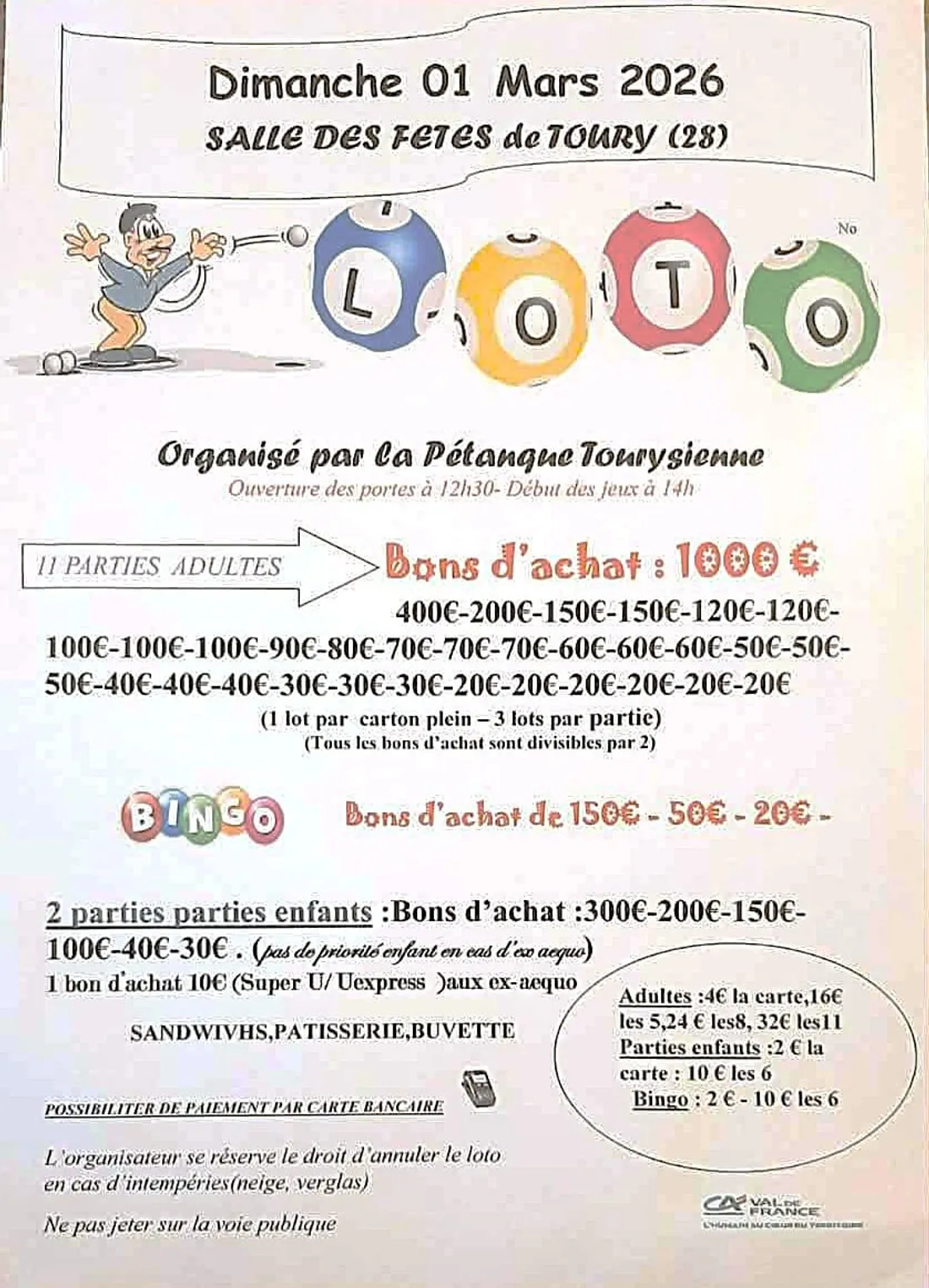 TOURY - Loto de l'Amicale de la Pétanque Tourysienne