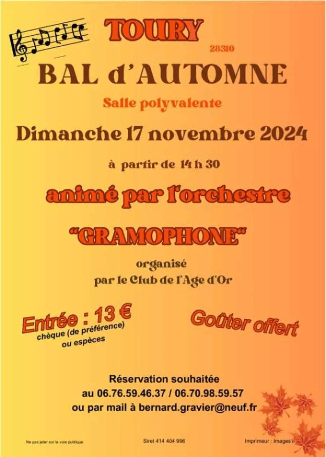 ‌TOURY - Bal d'automne du club de l'Âge d'or