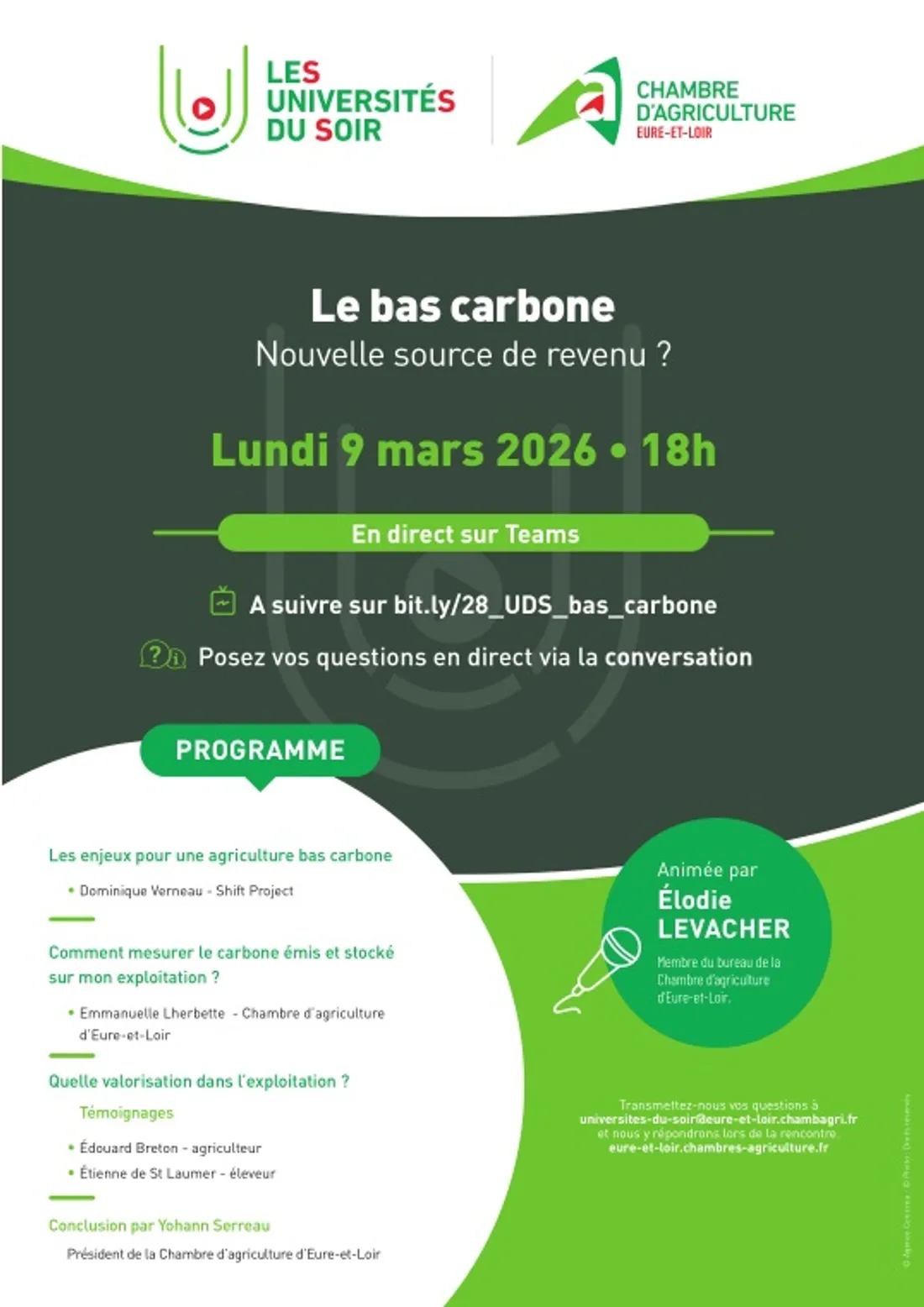 EURE-ET-LOIR - Les Universités du Soir : Le bas carbone, une nouvelle source de revenu ?