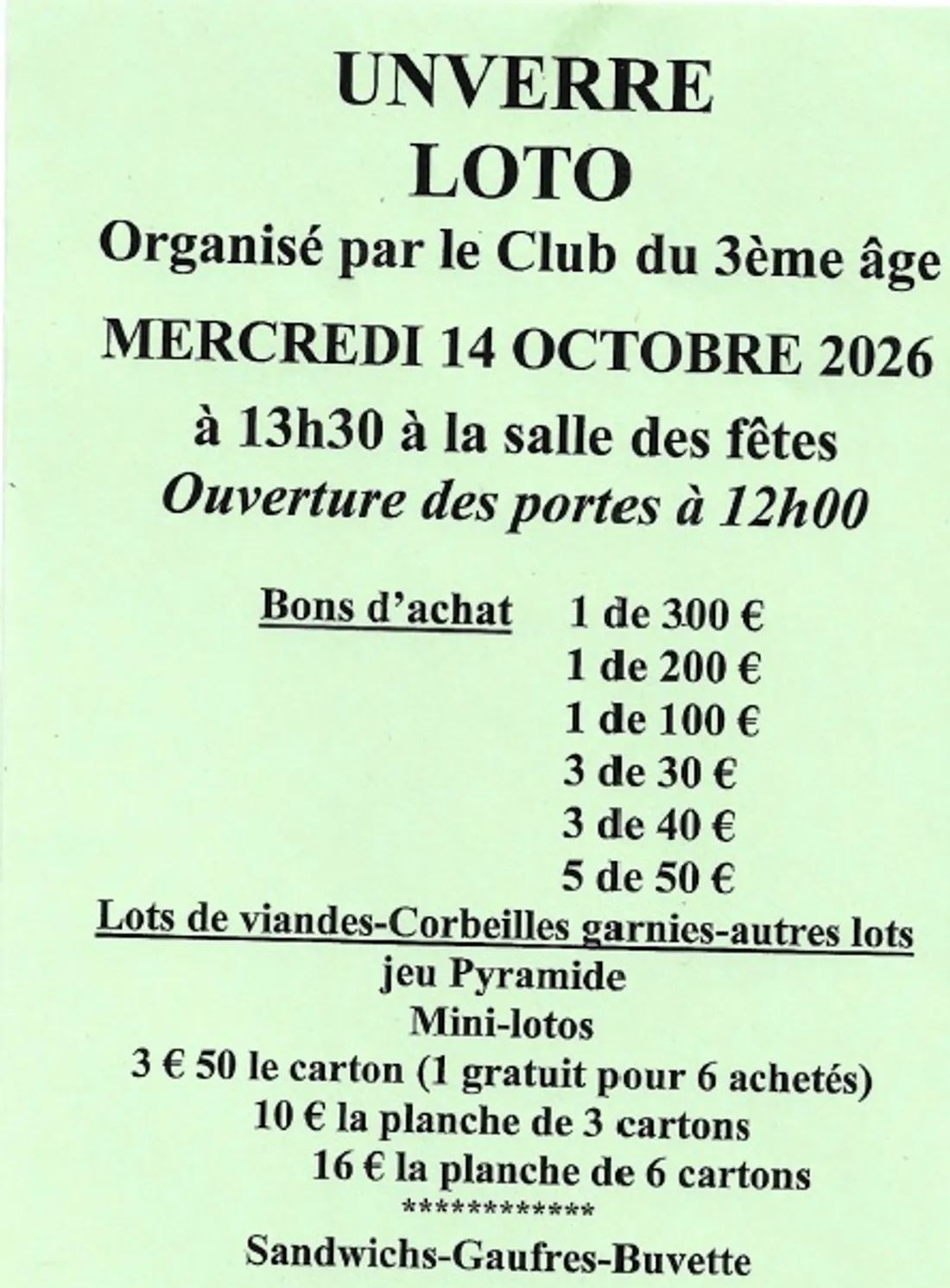 UNVERRE - Loto du club du 3e âge