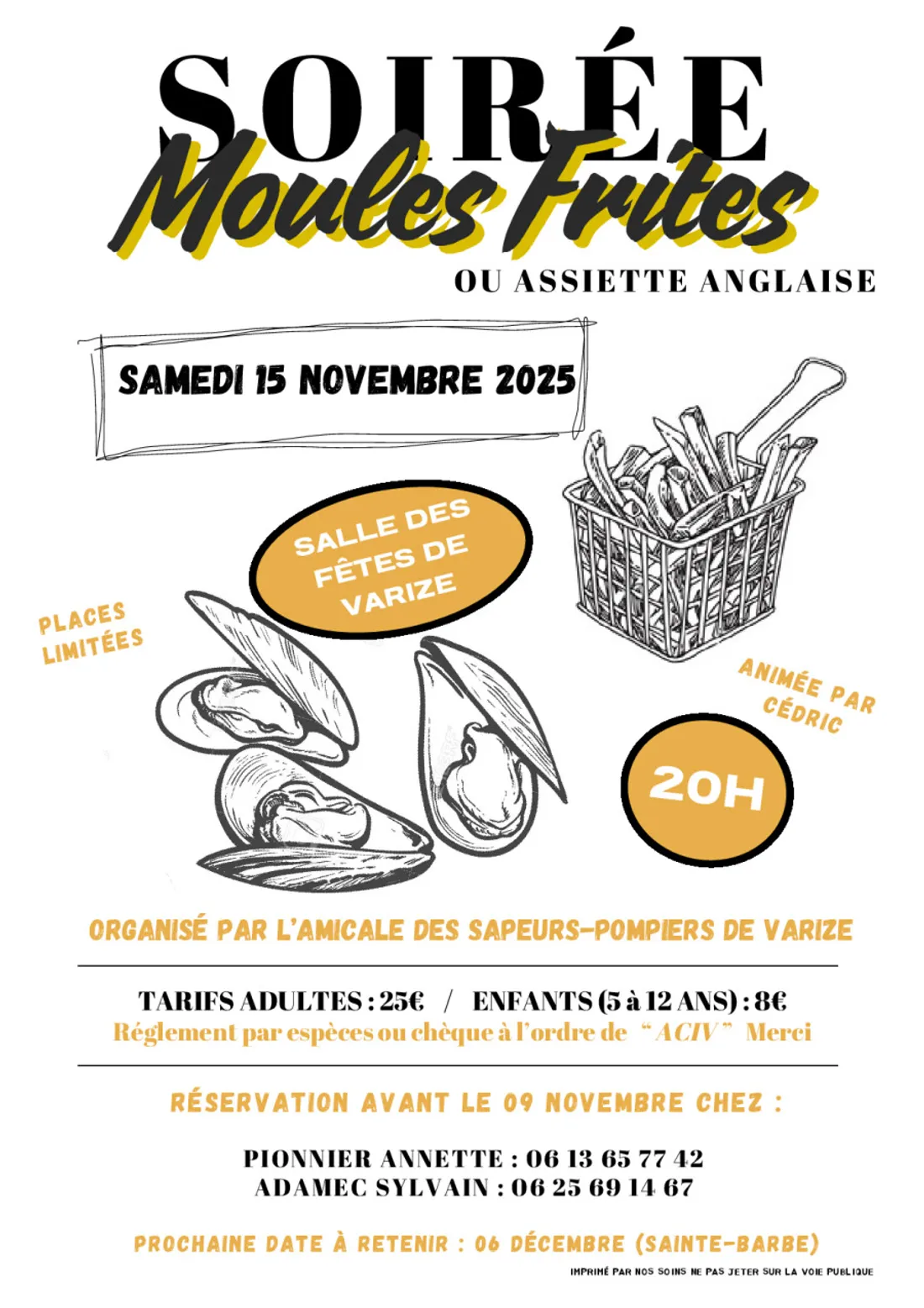 VARIZE - Soirée moules frites de l'amicale des sapeurs-pompiers