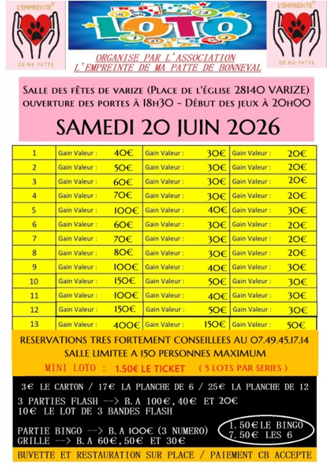 VARIZE - Loto de l'association l'Empreinte de ma patte de Bonneval