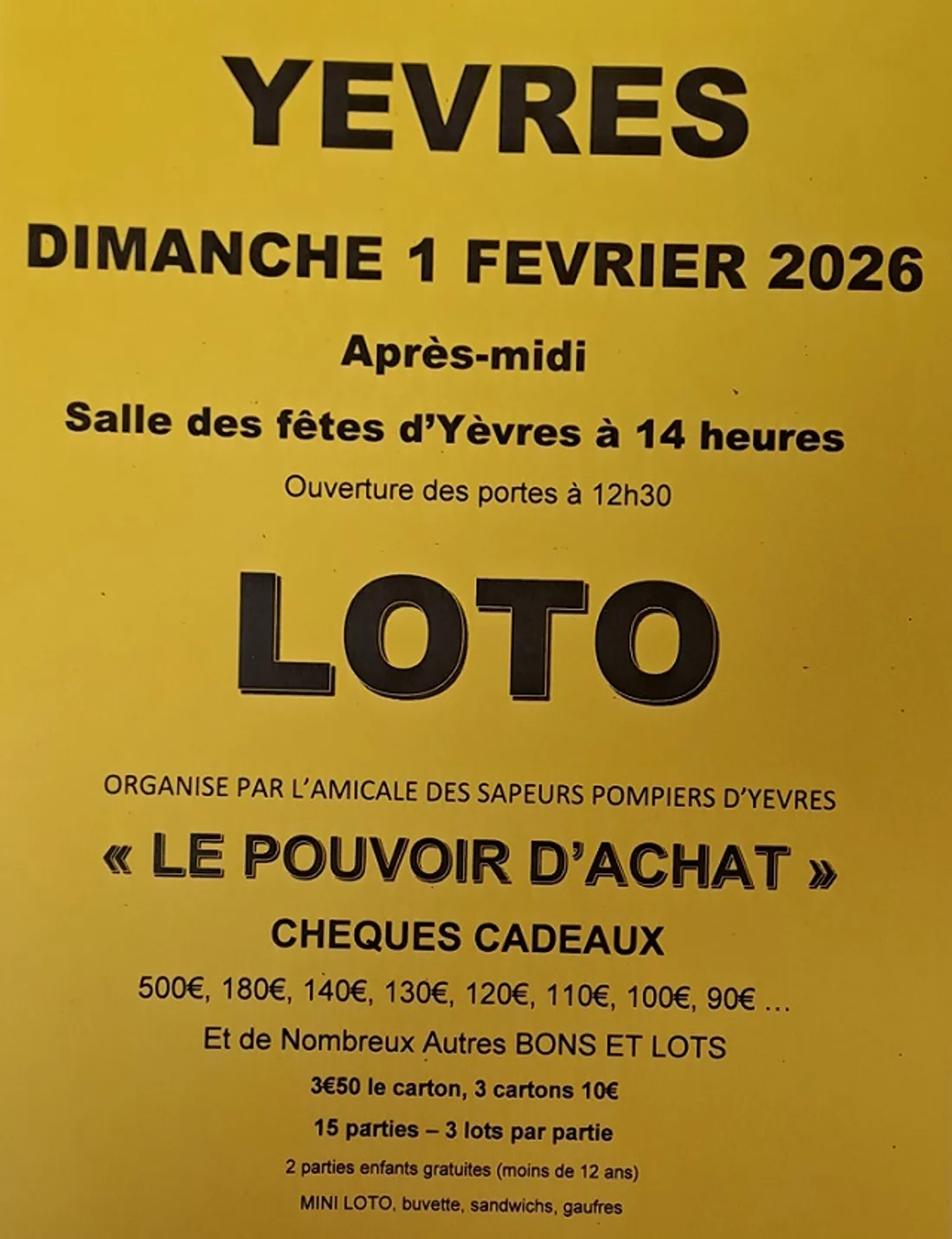 YÈVRES - Loto de l'Amicale des pompiers
