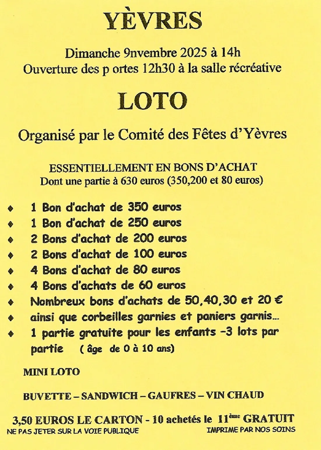 YÈVRES - Loto du comité des fêtes