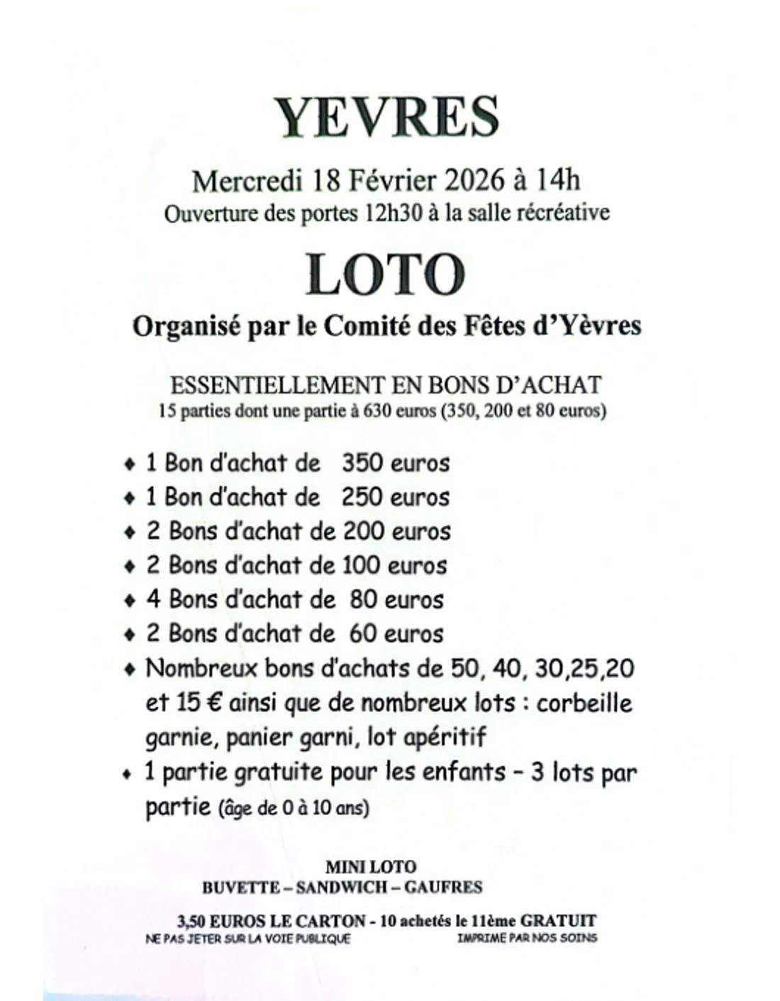 YÈVRES - Loto du comité des fêtes