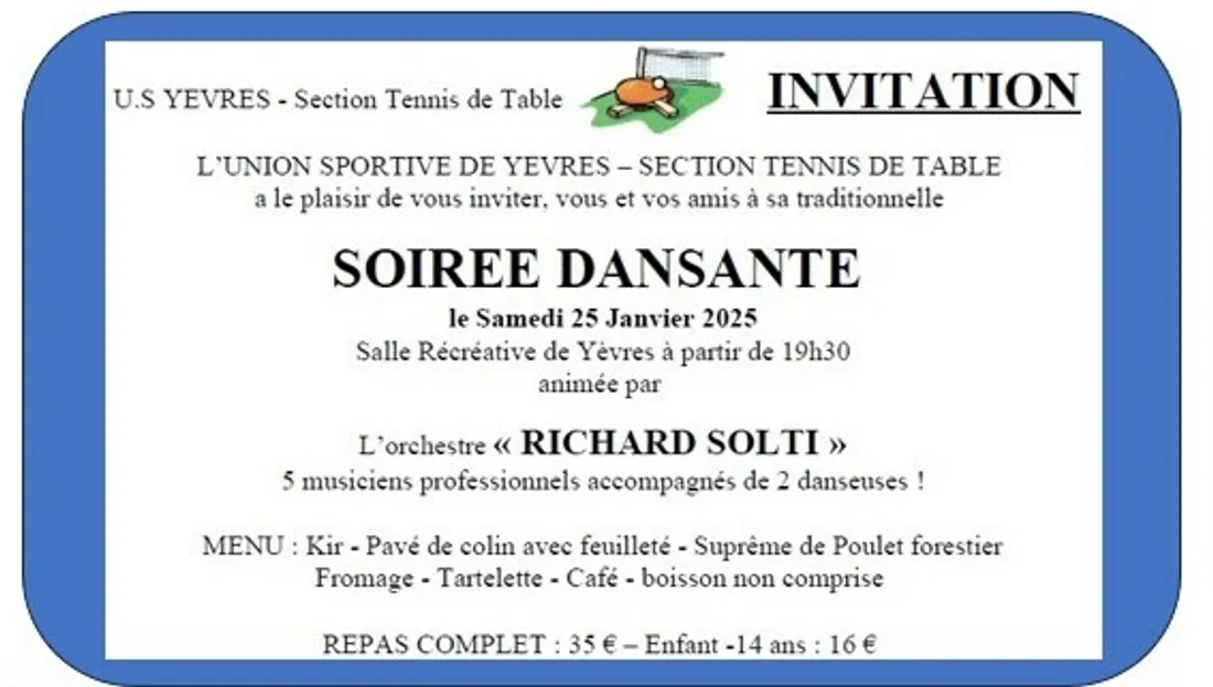 YÈVRES - Dîner dansant de l'USY Tennis de table