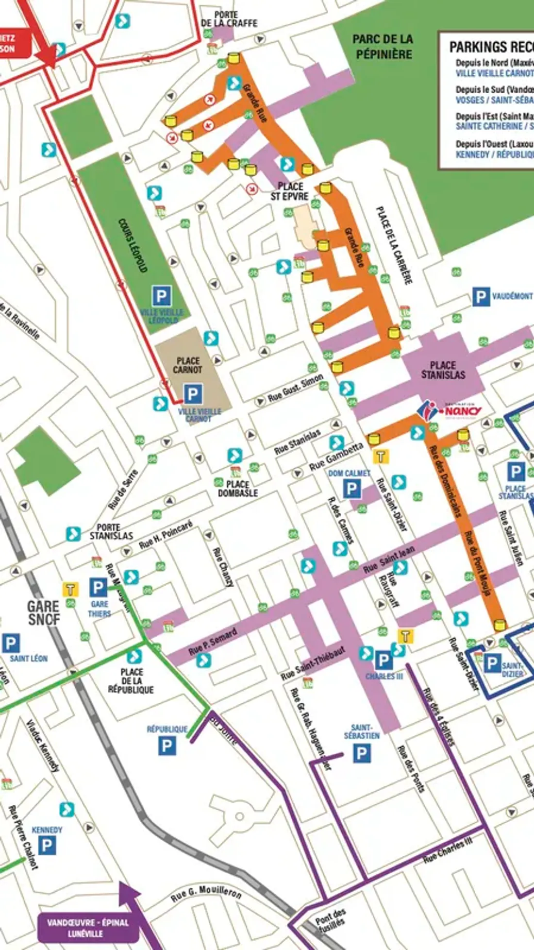 Plan de la piétonnisation à Nancy 