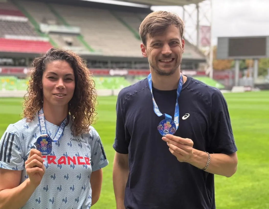Auriana Lazraq-Khlass et Christophe Lemaitre au stade Saint Symphorien. 