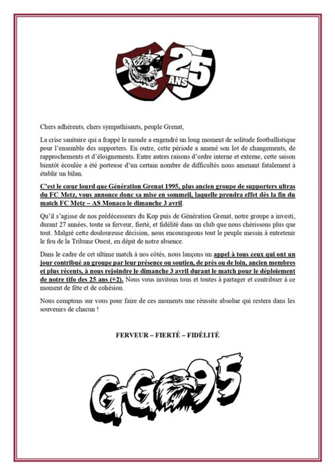 Un coup dur pour l'ambiance dans le stade.