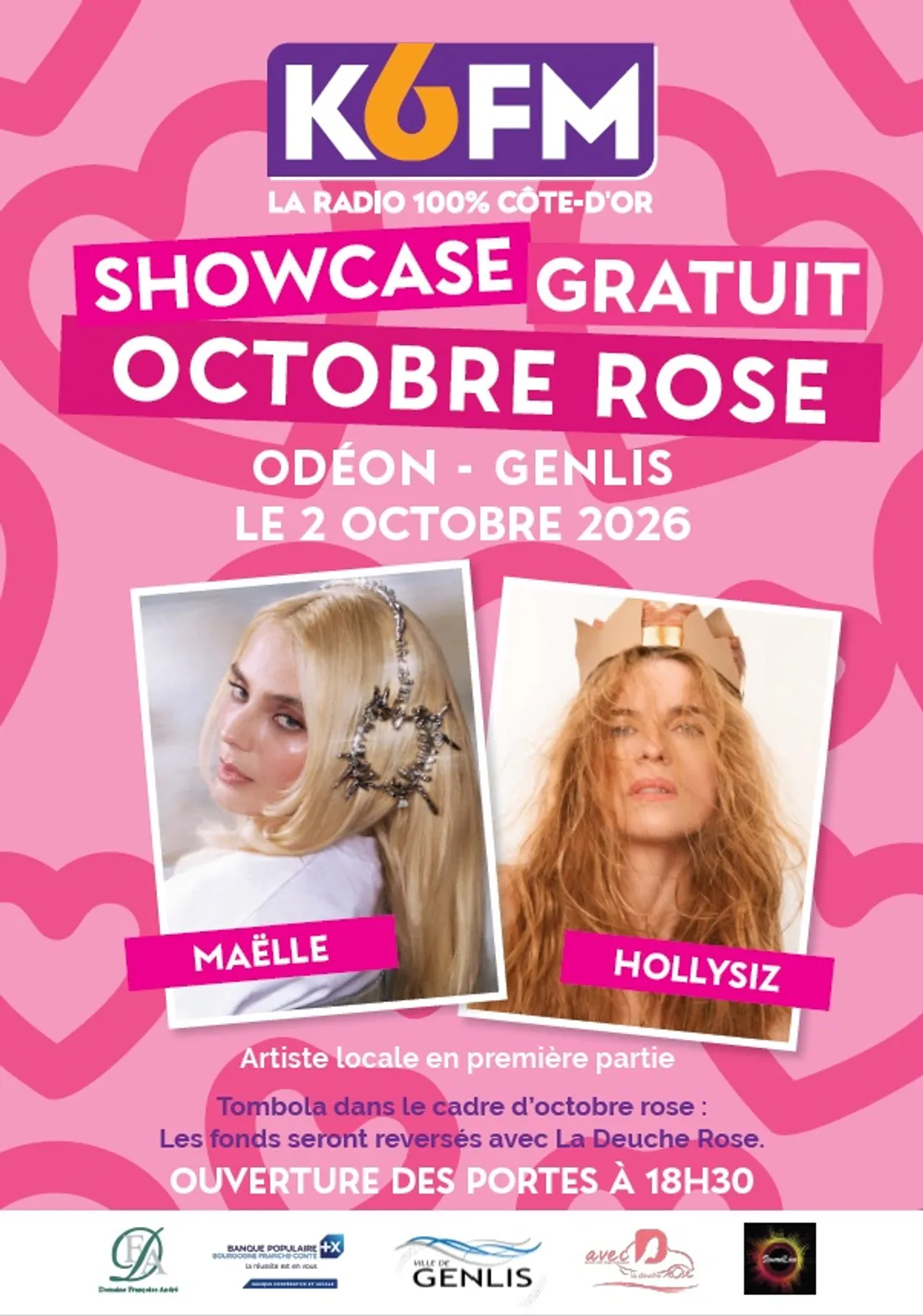 Showcase Octobre Rose K6FM à Genlis avec Maëlle et Hollysiz le 2 octobre 2026