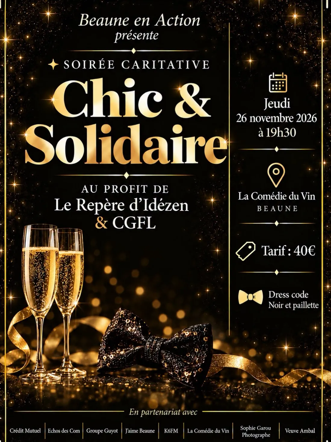 L'affiche de la soirée caritative chic et solidaire organisée le 26 novembre prochain à Beaune.