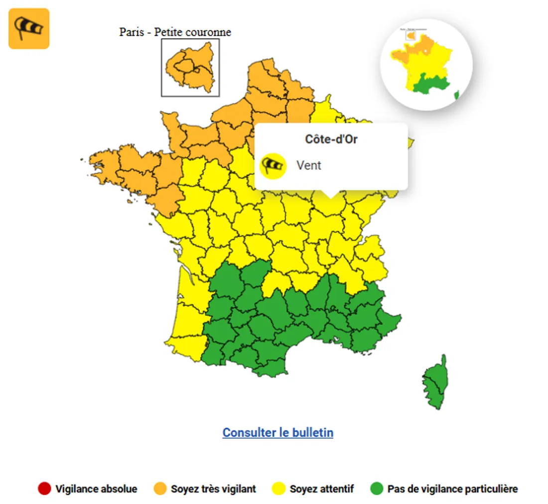 La Côte d'Or est en vigilance jaune aujourd'hui, cela pourra évoluer au fil de la journée.