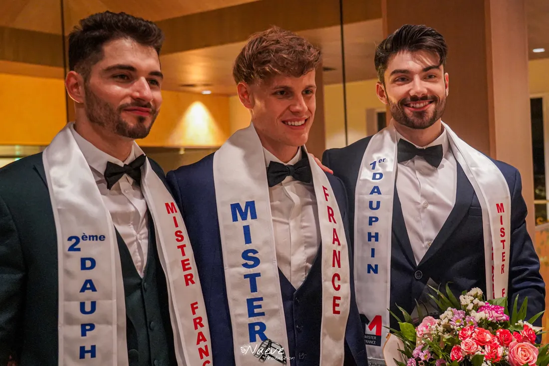 Ludovic Becaas (2e dauphin), Charles Stamper (Mister France 2024) et Tristan Duarte (1er dauphin)